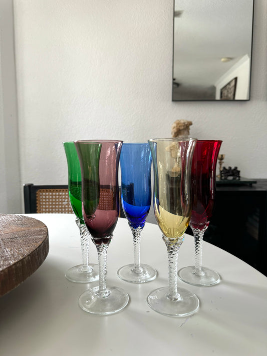 Vintage Murano 60’s Multi Colored Champagne Glasses